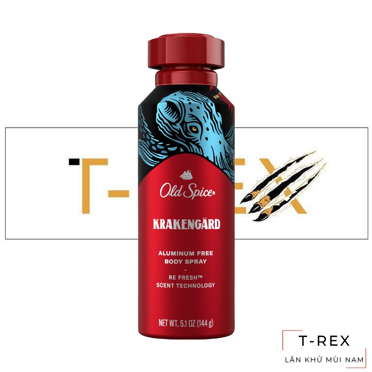 [Hàng AUTH] Xịt Khử Mùi Old Spice Krakengard Aluminum Free Body Spray Fresh Scent Of Citrus & Cedarwood 144Gr